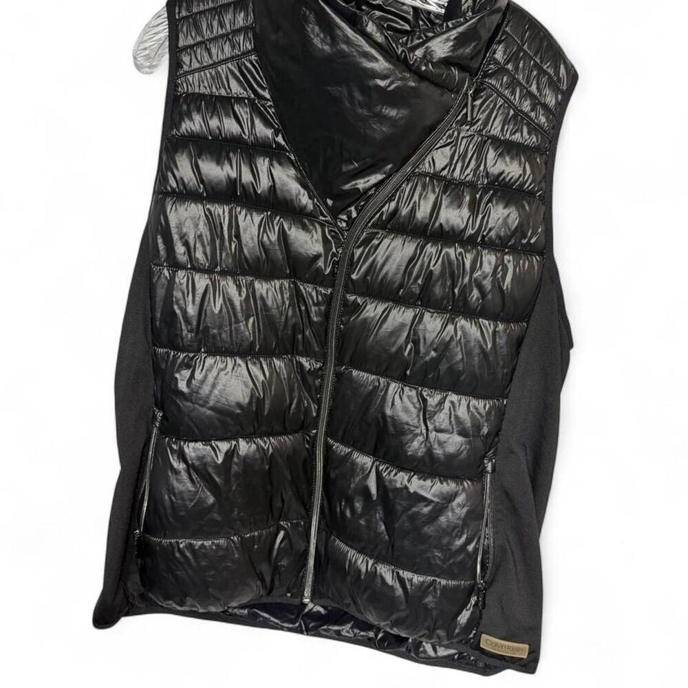 Calvin Klein Women's Plus Size 1X Shiny Black Full Zip Puffer Vest